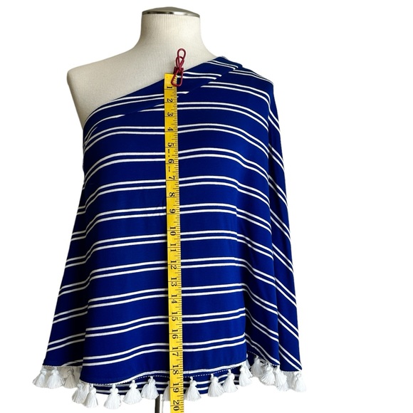 Trina Turk blue white stripe one shoulder flowy summer top S fits some M - Picture 9 of 14